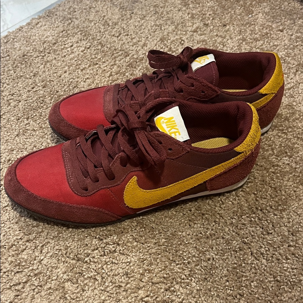 Nike Women's Burgundy and Yellow Sneakers